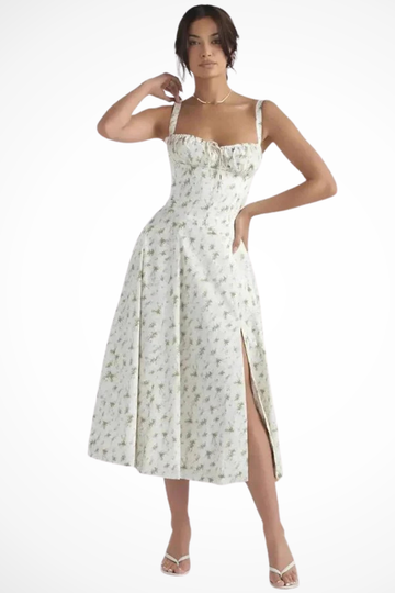 Aurelia | Floral Square Neck Corset Bow Detail Midi Dress