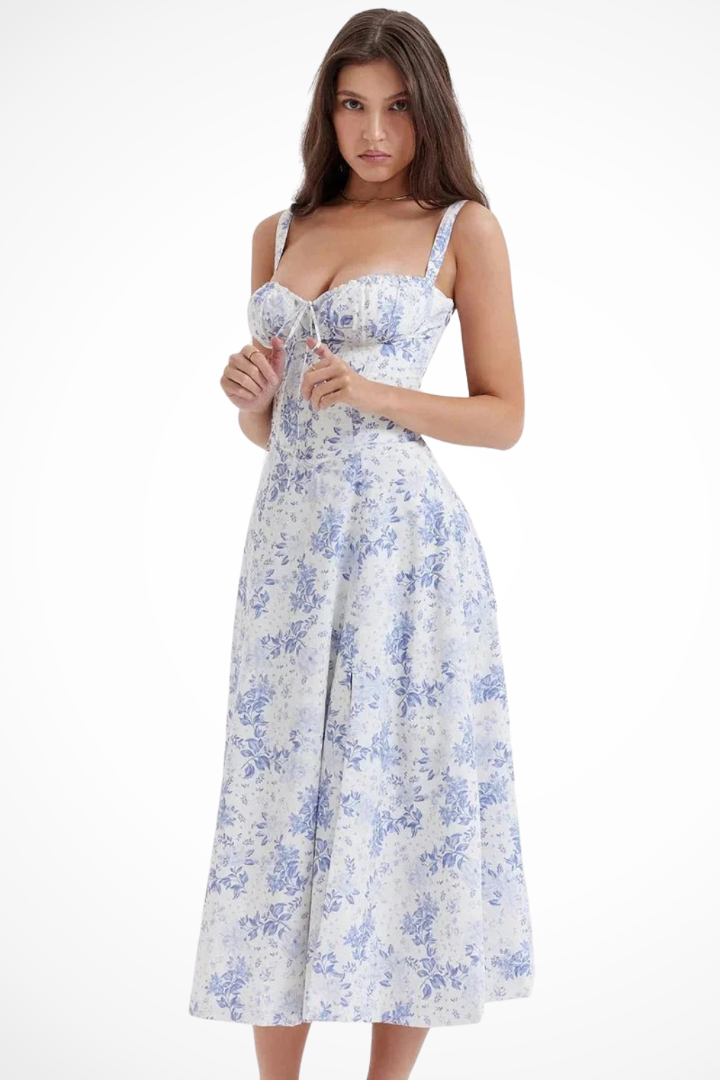 Aurelia | Floral Square Neck Corset Bow Detail Midi Dress