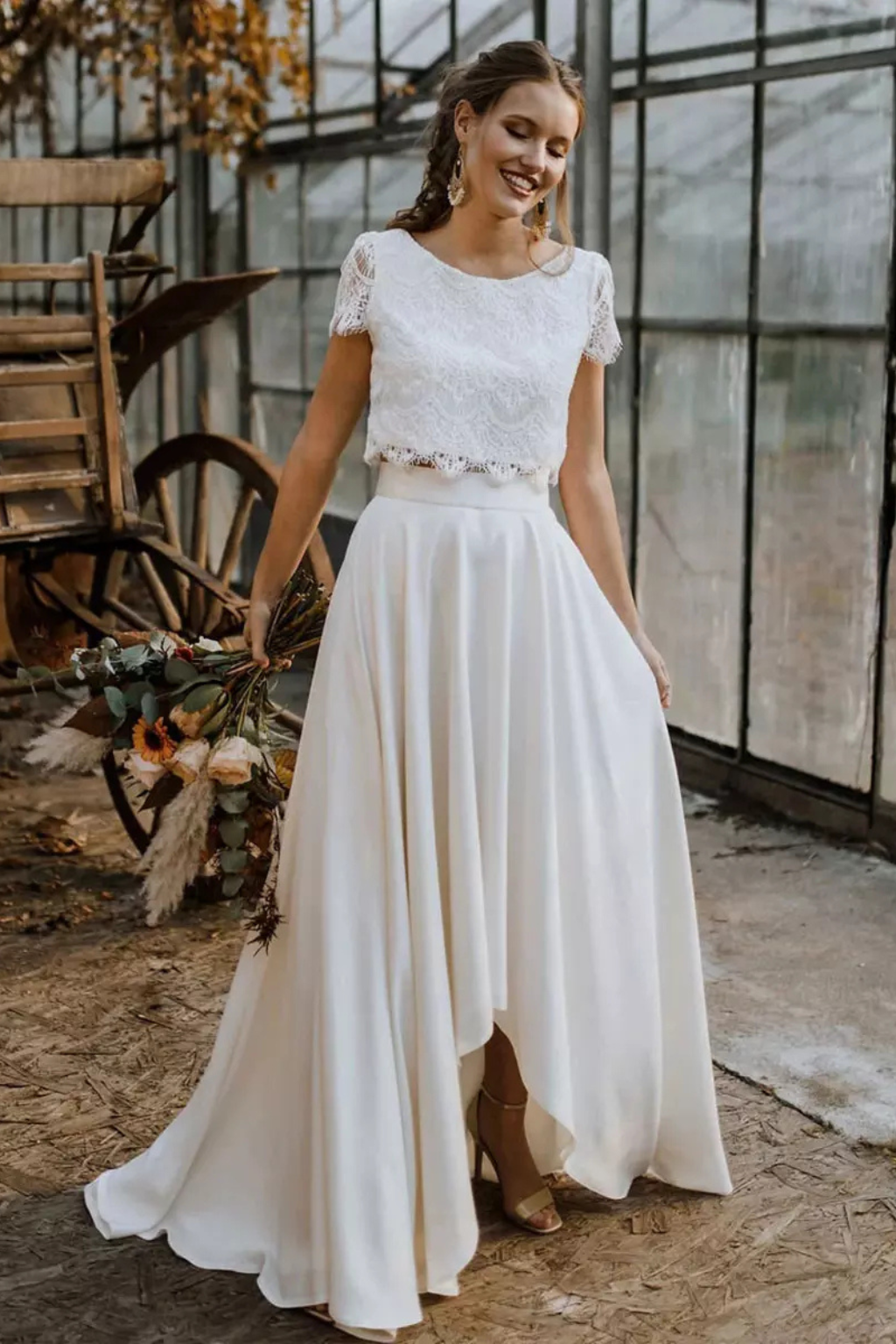 Evangeline | Elegant Lace Crop Top Two Piece Graduation Dress