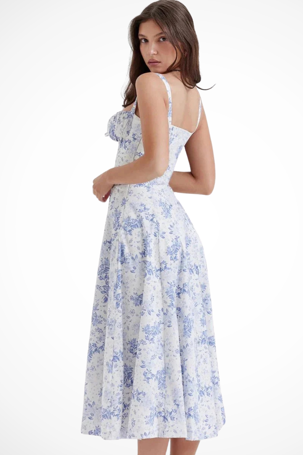 Aurelia | Floral Square Neck Corset Bow Detail Midi Dress