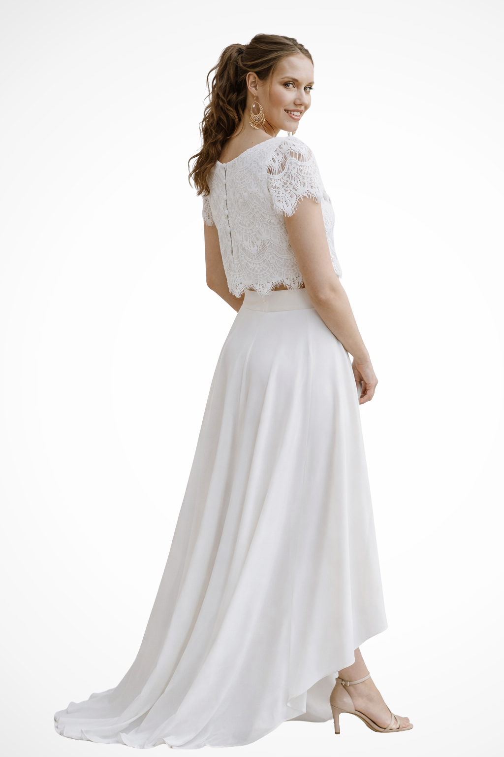 Evangeline | Elegant Lace Crop Top Two Piece Graduation Dress