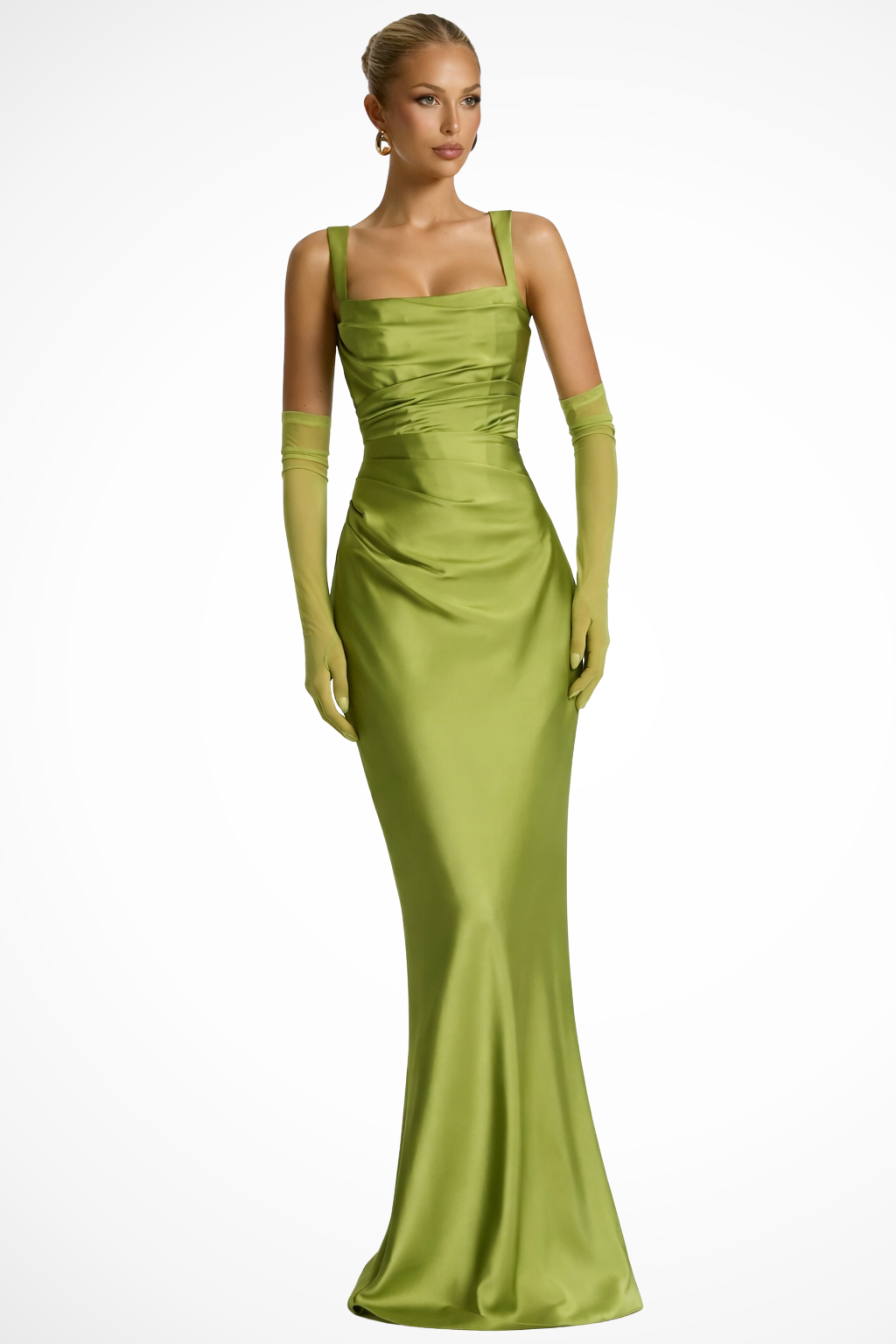 Ophelia | Elegant Square Neck Ruched Satin Maxi Dress