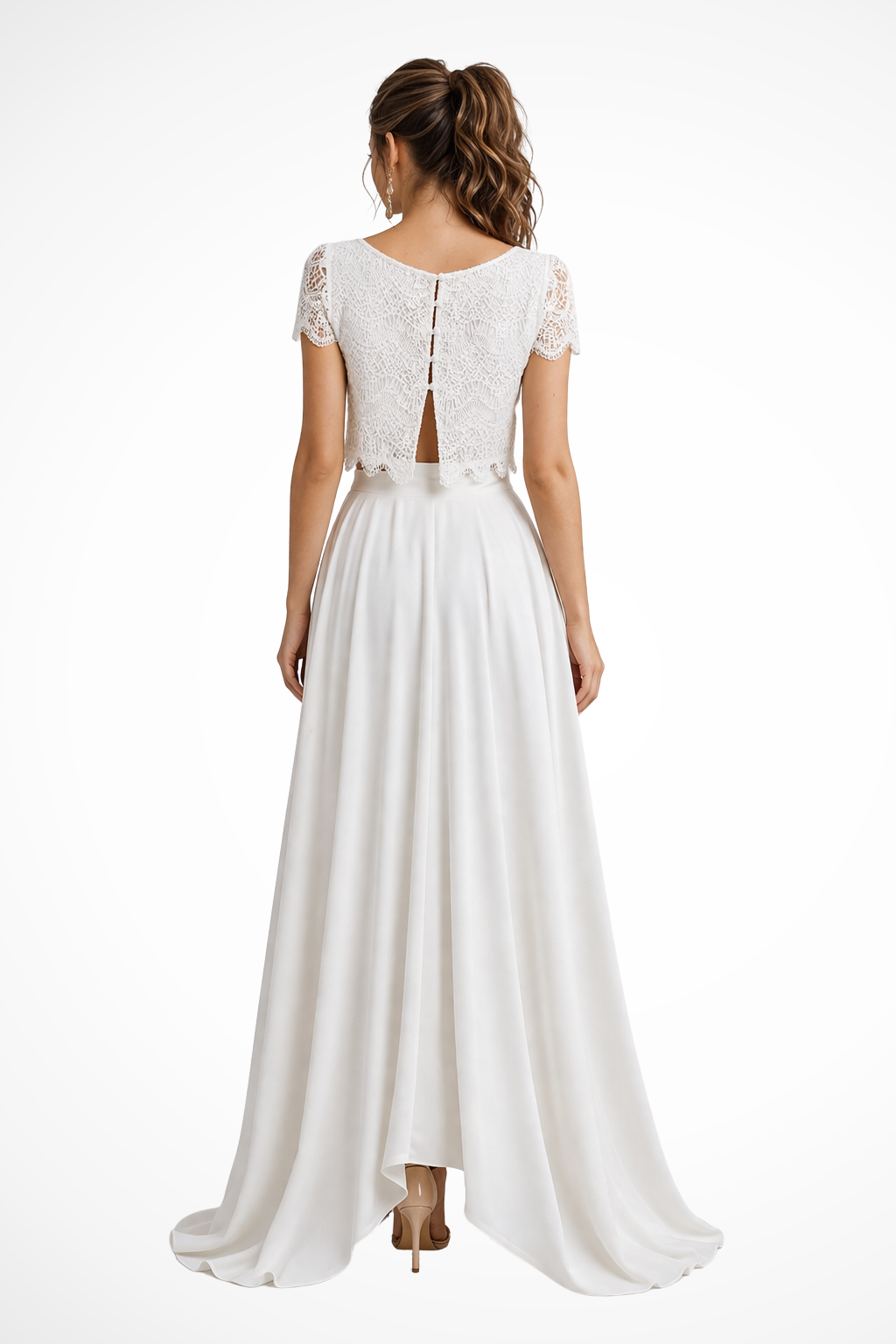 Evangeline | Elegant Lace Crop Top Two Piece Graduation Dress