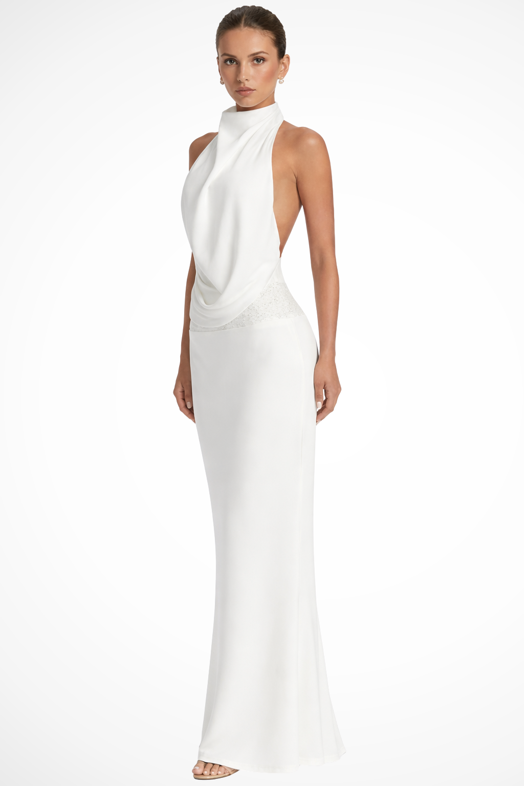 Adrielle | Elegant Draped Halter Satin Maxi Dress