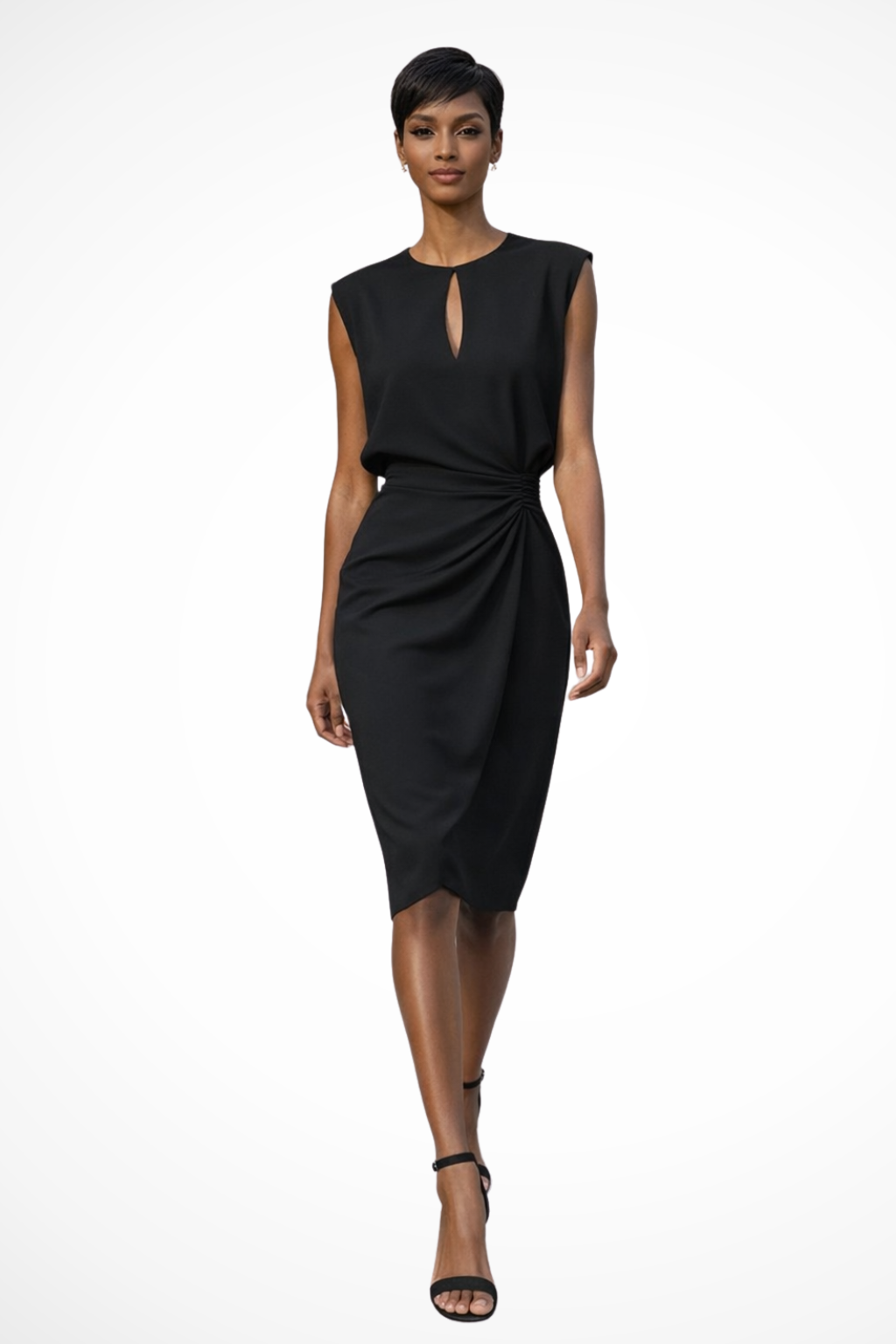 Marcella | Elegant Wrap Ruched Keyhole Midi Dress