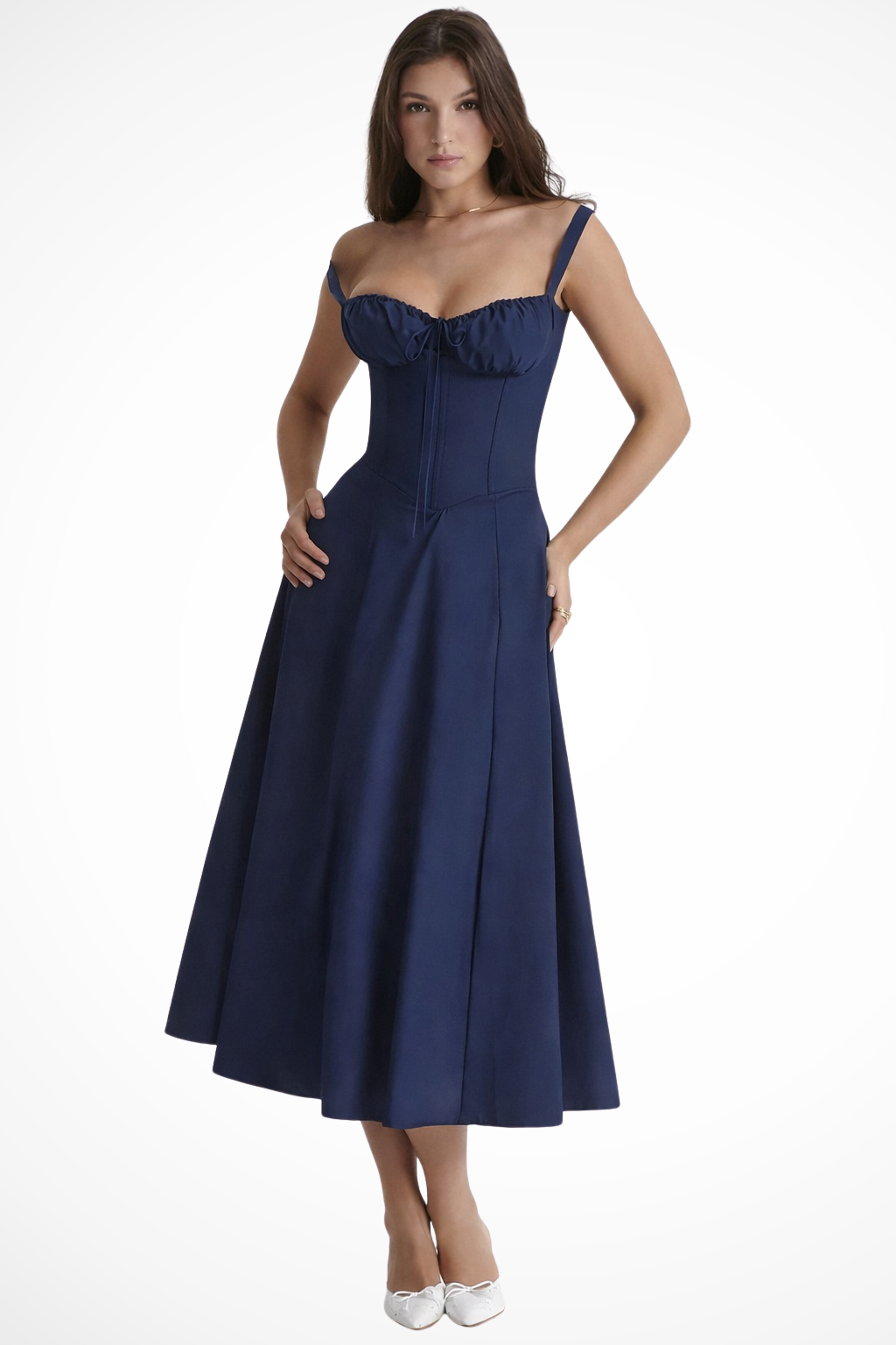 Aurelia | Floral Square Neck Corset Bow Detail Midi Dress