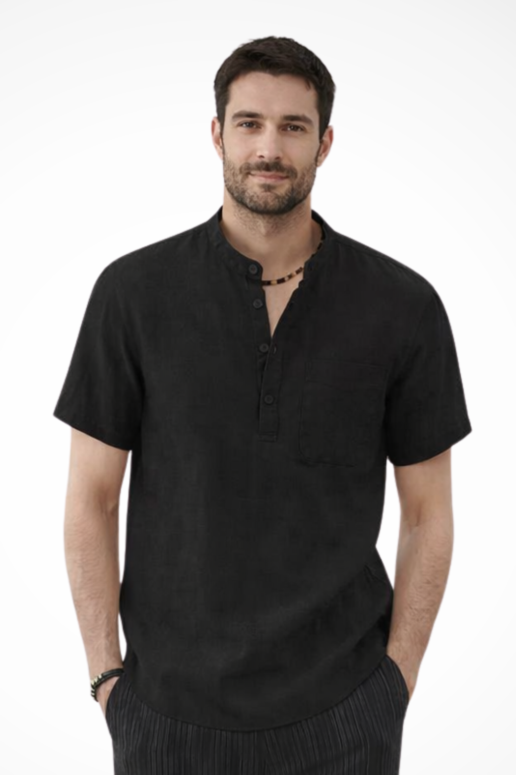 Samuel | Men's Essential Linen Band Collar Henley Shirt