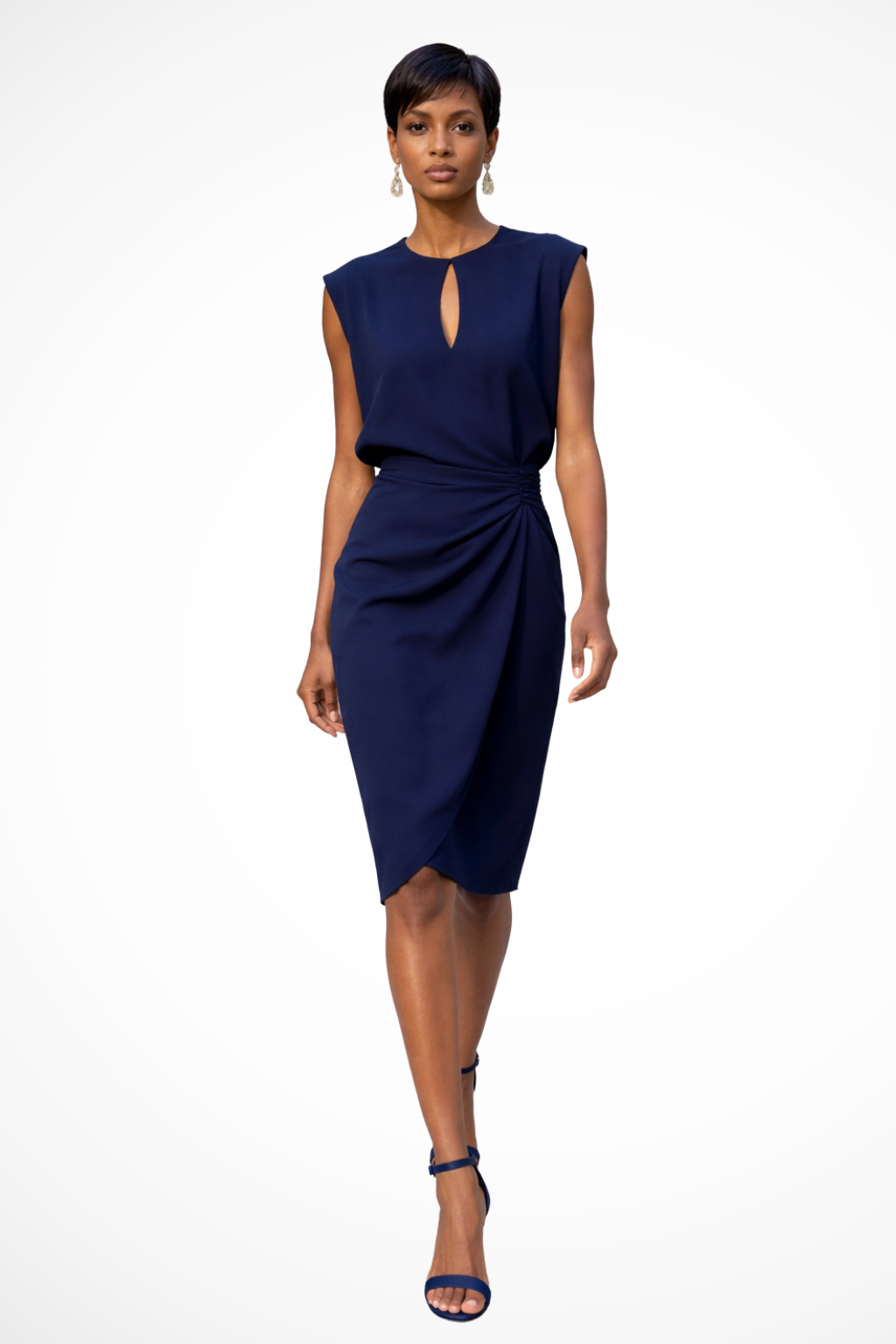 Marcella | Elegant Wrap Ruched Keyhole Midi Dress