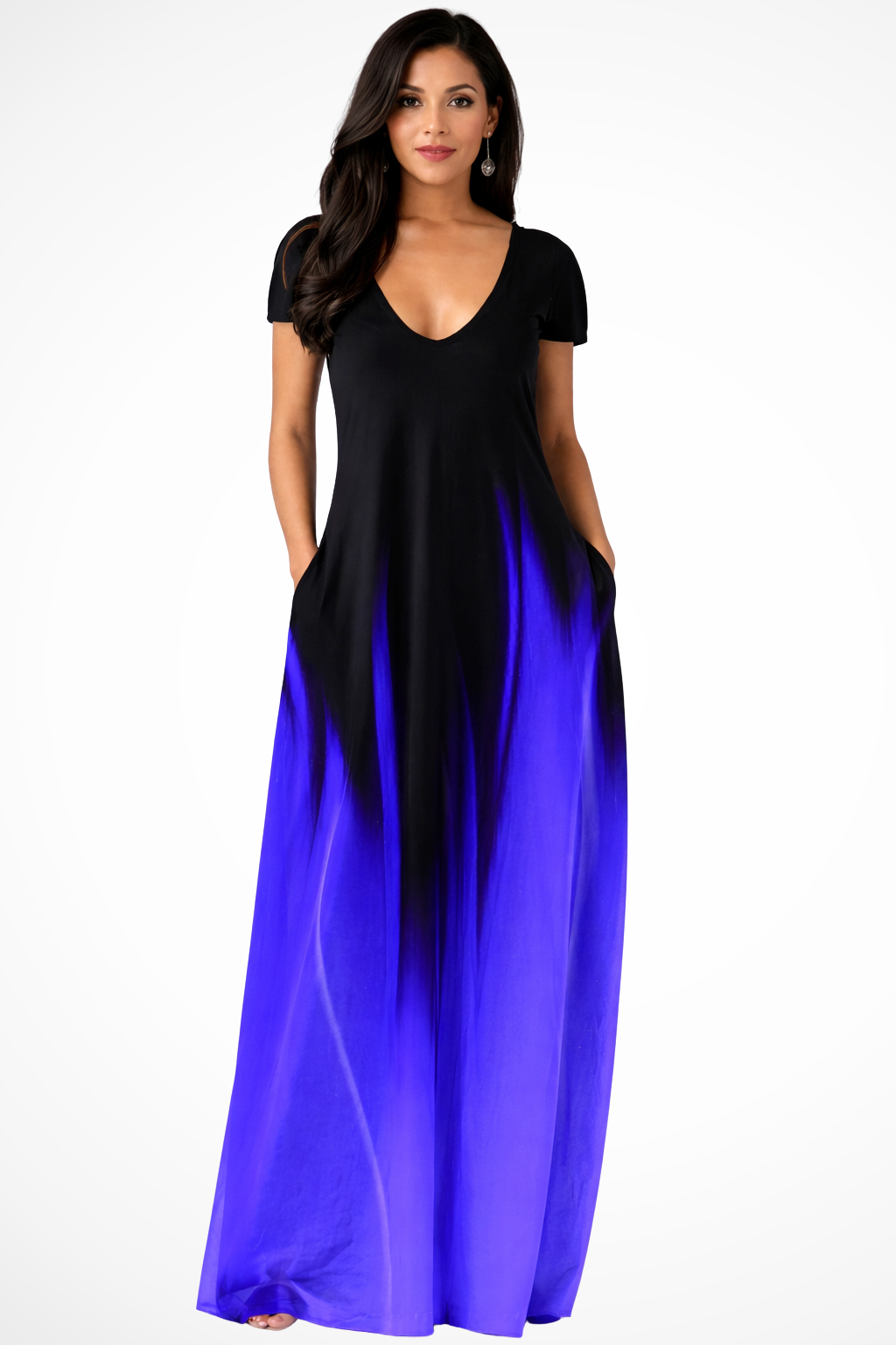 Luneth | Elegant Ombre V-Neck Maxi Dress