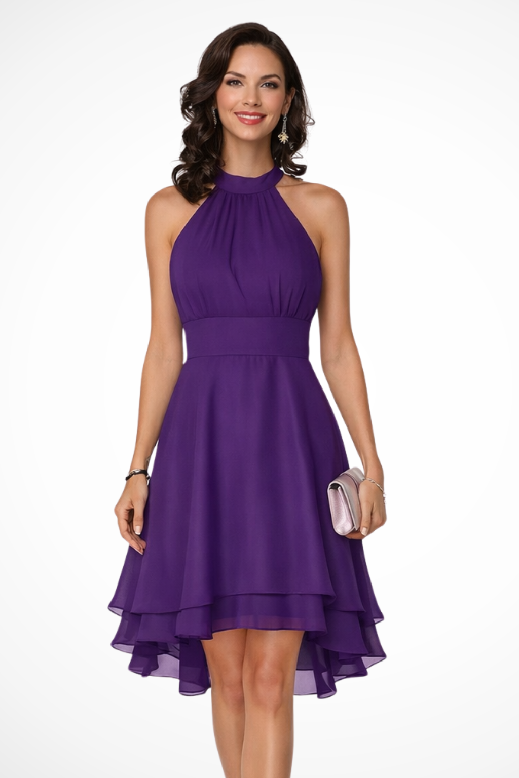 Adrielle | Elegant Tiered Ruffle Halter Mini Dress
