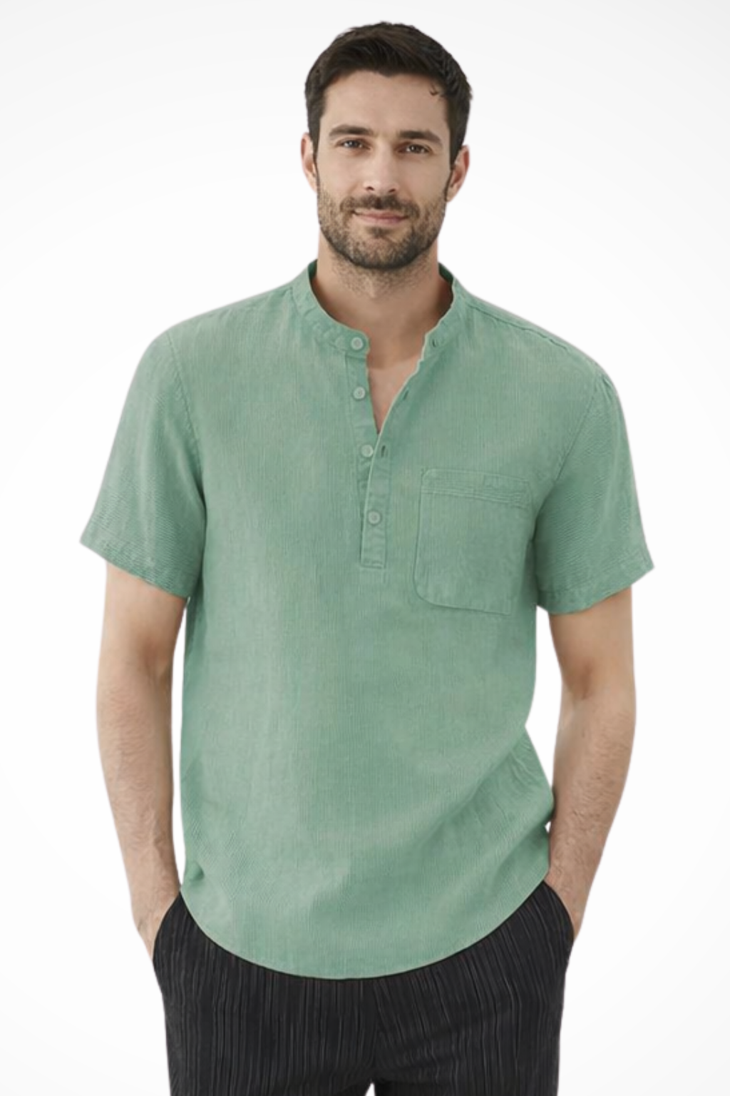 Samuel | Men's Essential Linen Band Collar Henley Shirt