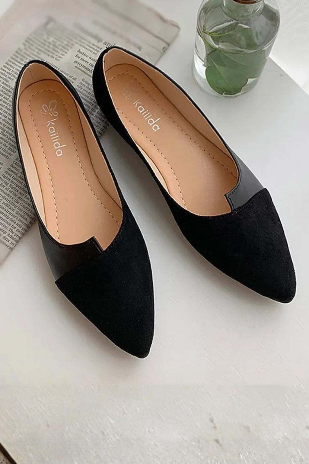Seraphina | Elegant Pointed Toe Mixed Texture Flats