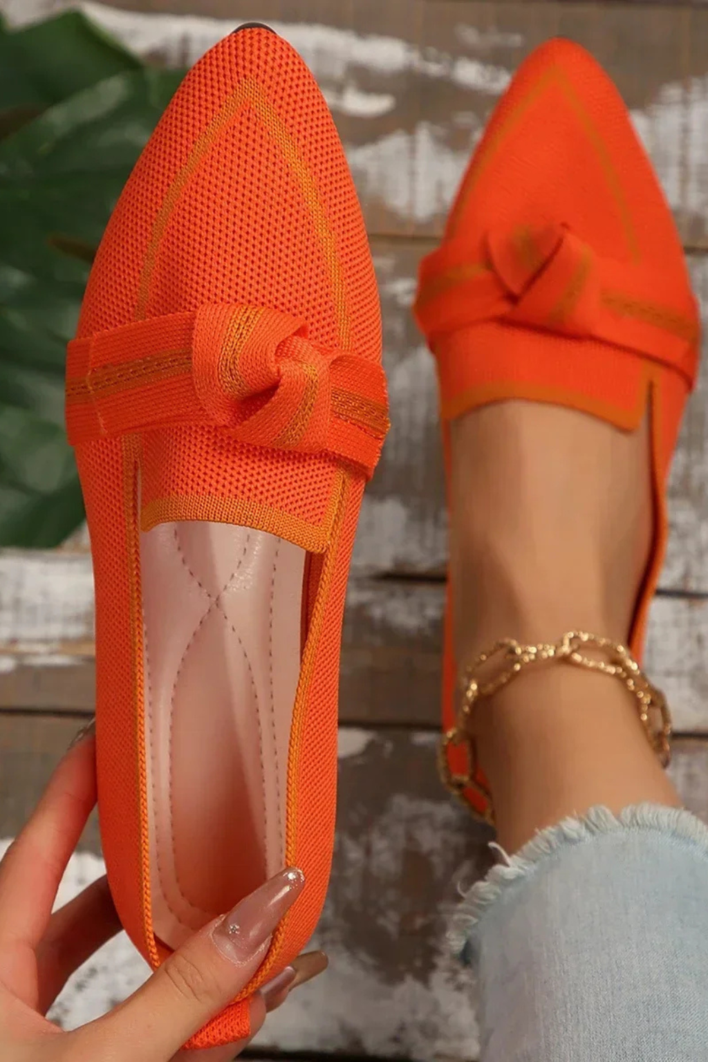 Evangeline | Elegant Pointed Toe Knit Bow Ballet Flats