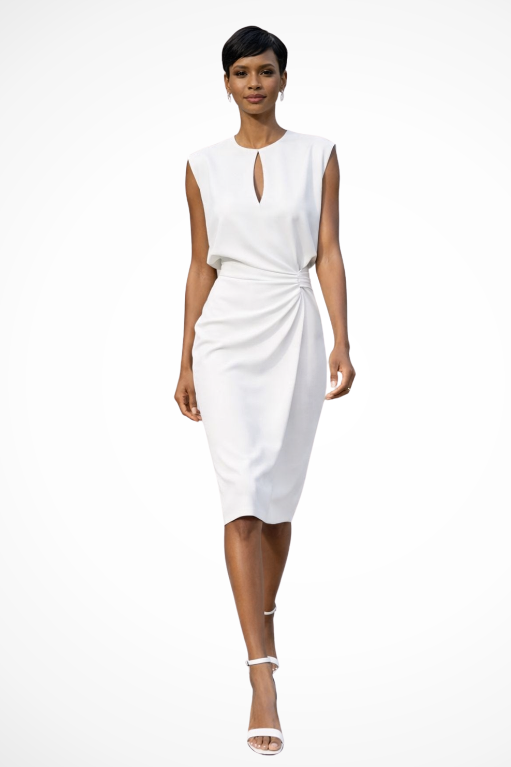 Marcella | Elegant Wrap Ruched Keyhole Midi Dress