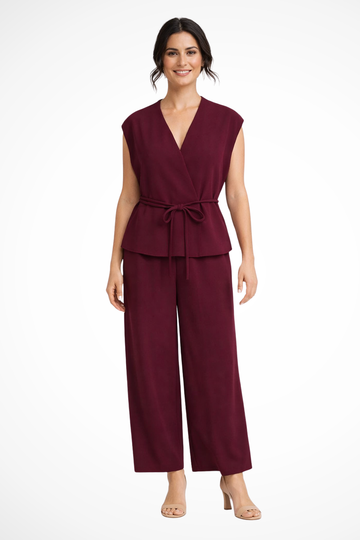 Adrielle | Elegant Wrap Top Wide Leg Pants Set