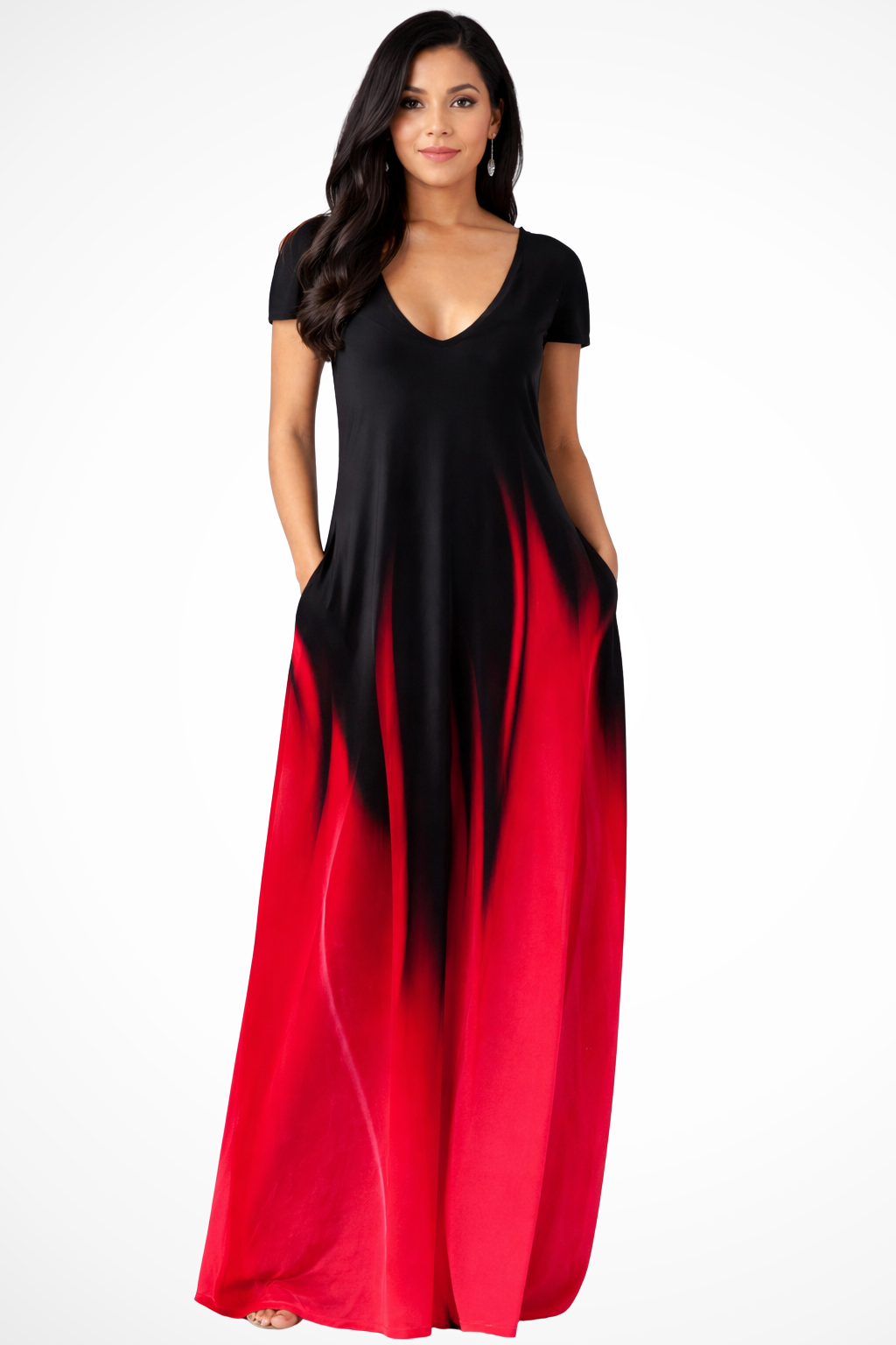 Luneth | Elegant Ombre V-Neck Maxi Dress