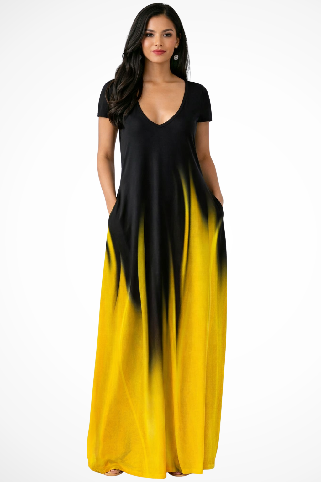 Luneth | Elegant Ombre V-Neck Maxi Dress
