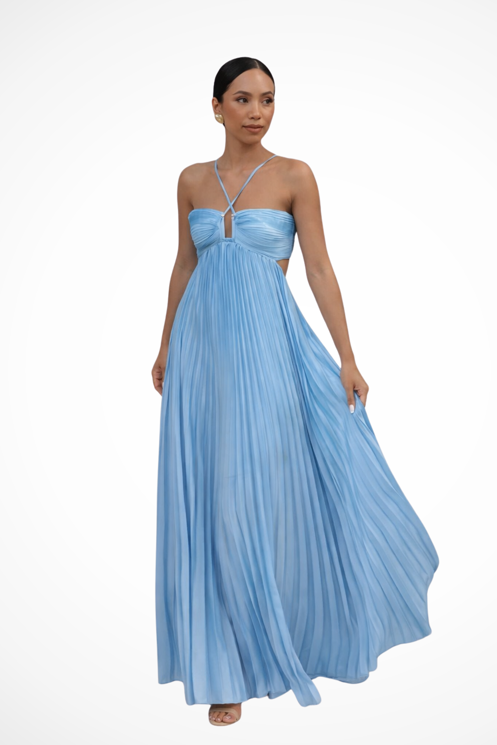 Rowella | Elegant Pleated Halter Backless Maxi Dress