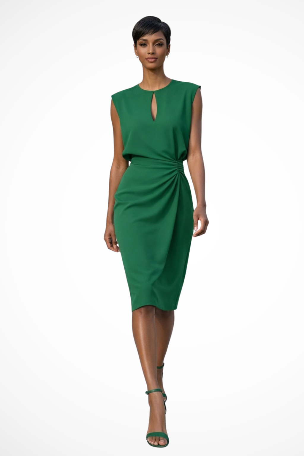 Marcella | Elegant Wrap Ruched Keyhole Midi Dress