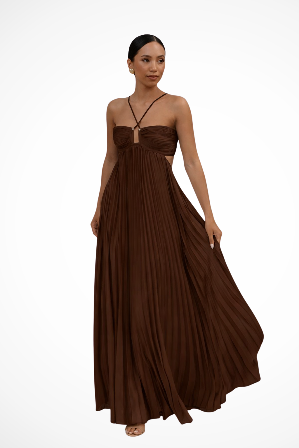 Rowella | Elegant Pleated Halter Backless Maxi Dress
