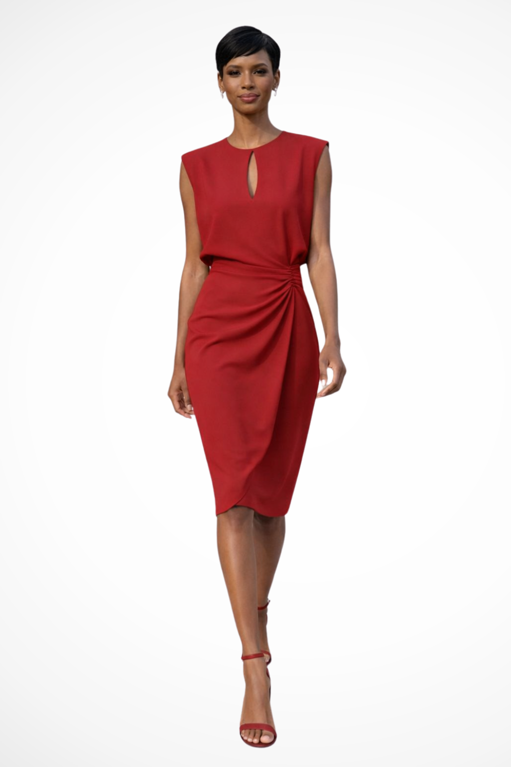 Marcella | Elegant Wrap Ruched Keyhole Midi Dress