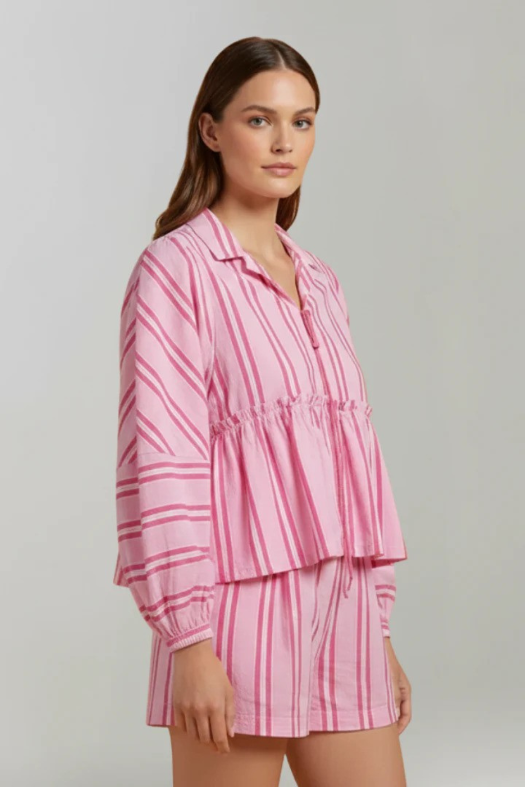 Ophelia | Elegant Striped Peplum Two Piece Set