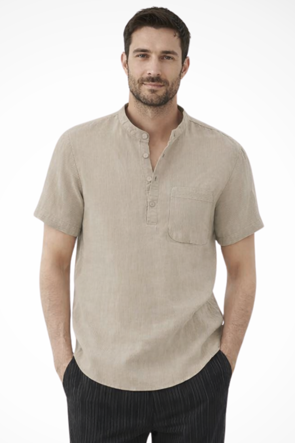 Samuel | Men's Essential Linen Band Collar Henley Shirt