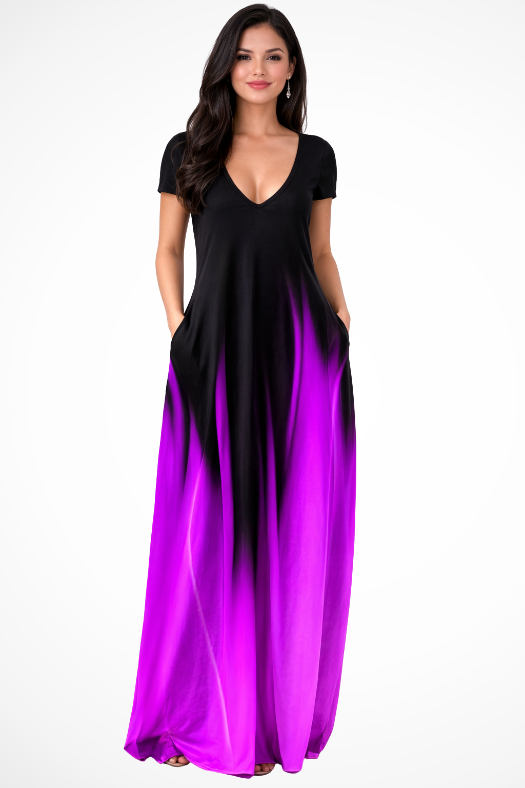 Luneth | Elegant Ombre V-Neck Maxi Dress