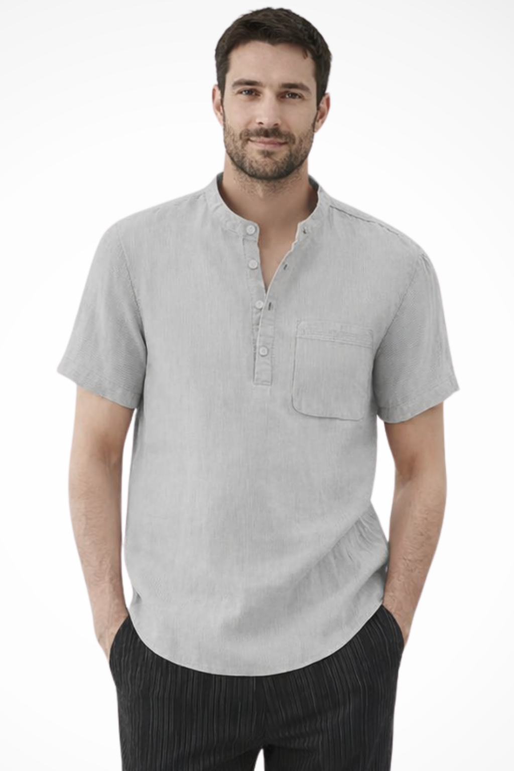 Samuel | Men's Essential Linen Band Collar Henley Shirt