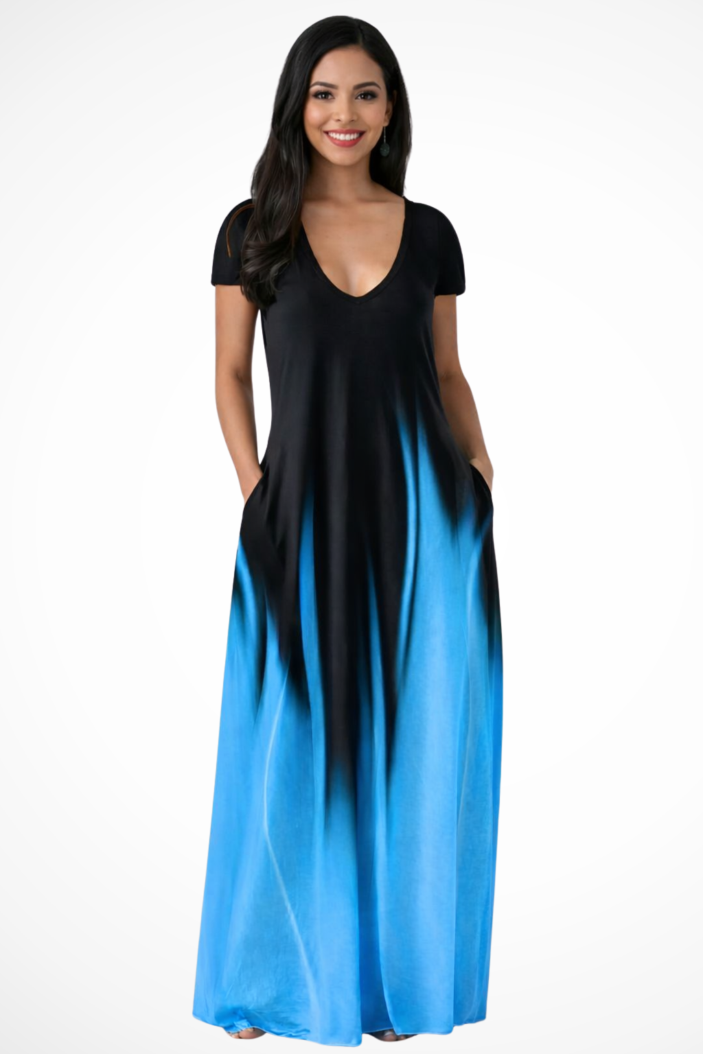 Luneth | Elegant Ombre V-Neck Maxi Dress