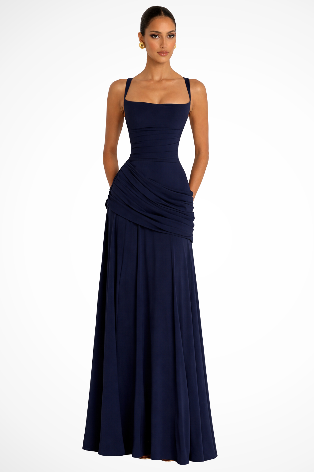 Genevieve | Elegant Square Neck Ruched Formal Maxi Dress