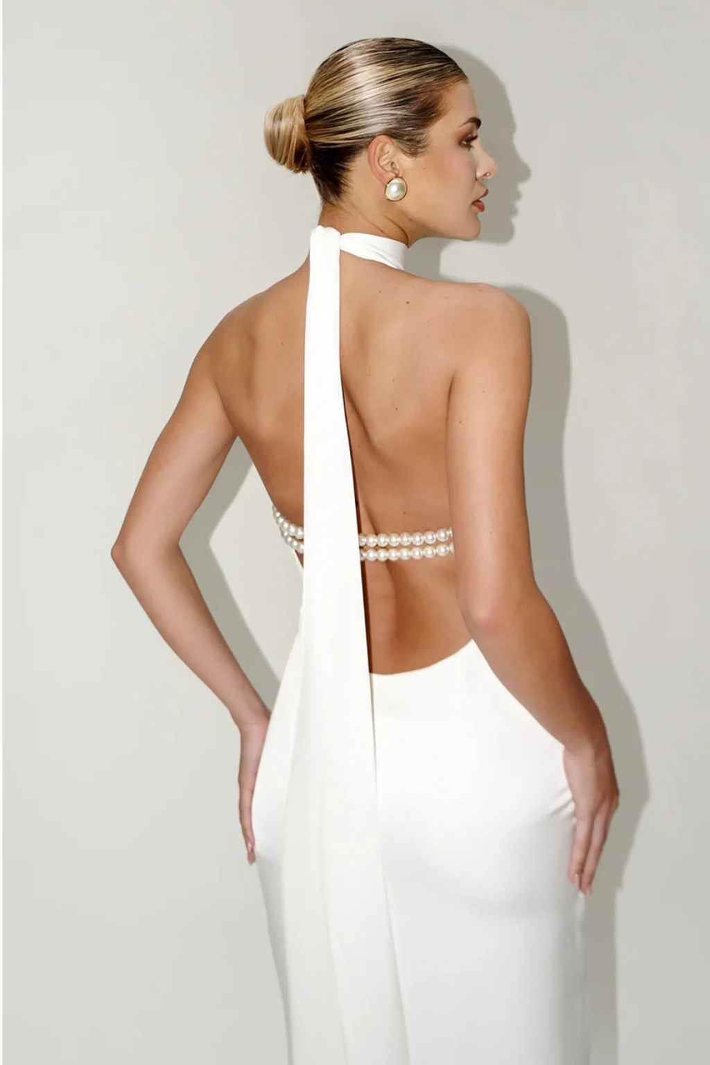 Rowella | Elegant Halter Backless Chain Detail Maxi Dress