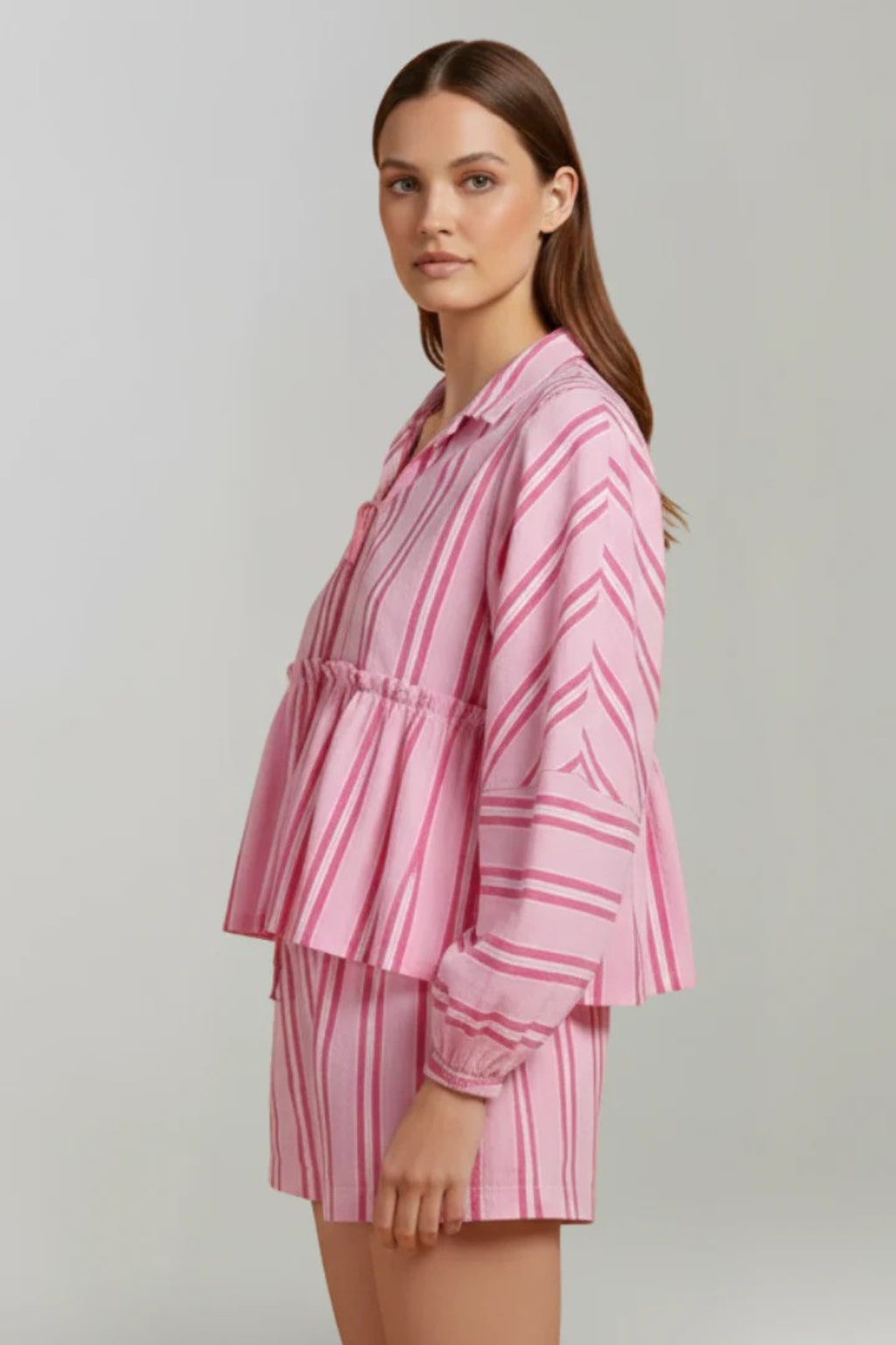 Ophelia | Elegant Striped Peplum Two Piece Set