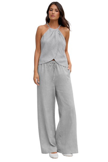 Seraphina | Elegant Halter Crossover Wide Leg Set