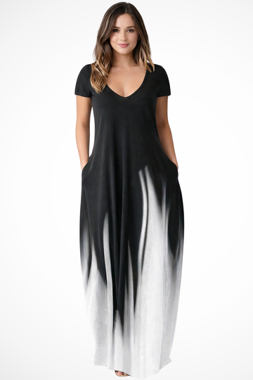 Luneth | Elegant Ombre V-Neck Maxi Dress