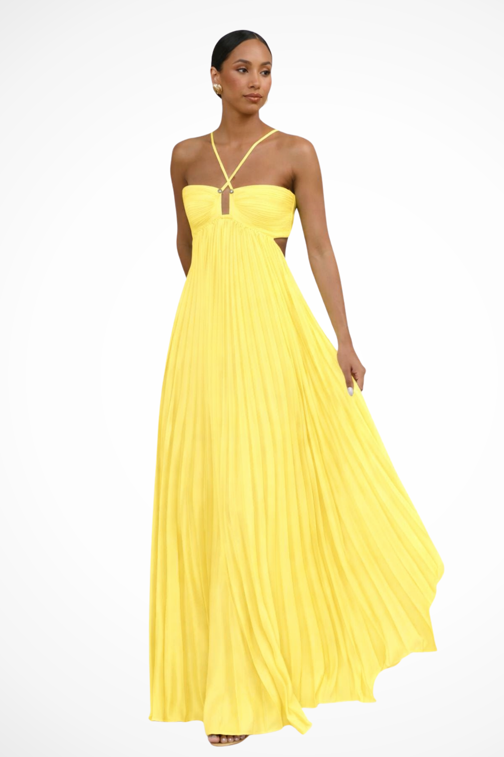 Rowella | Elegant Pleated Halter Backless Maxi Dress