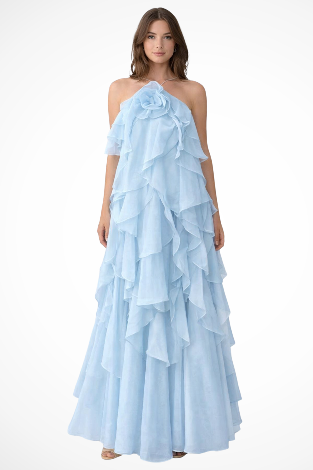 Luneth | Elegant Tiered Ruffle Halter Maxi Dress
