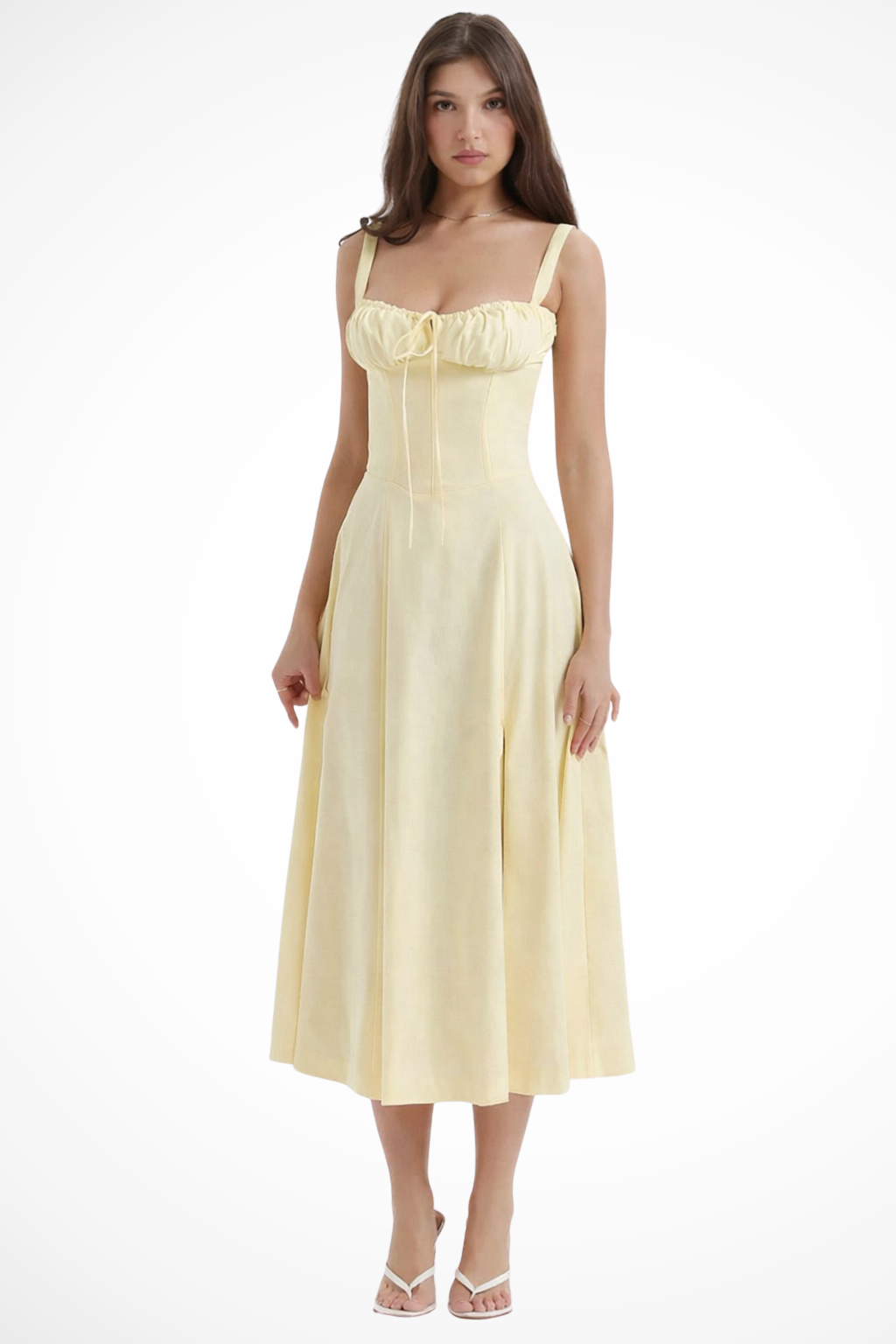 Aurelia | Floral Square Neck Corset Bow Detail Midi Dress