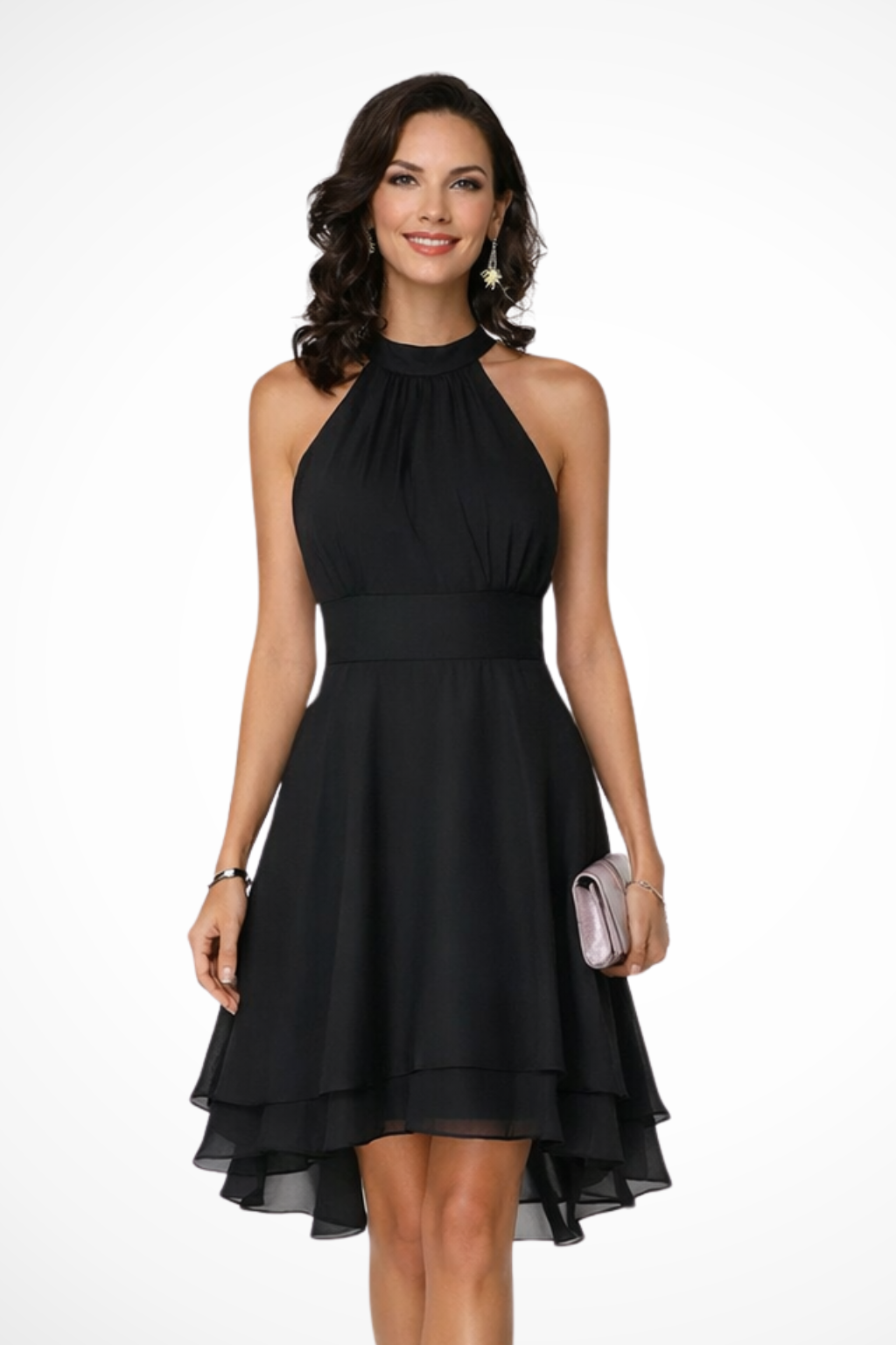 Adrielle | Elegant Tiered Ruffle Halter Mini Dress