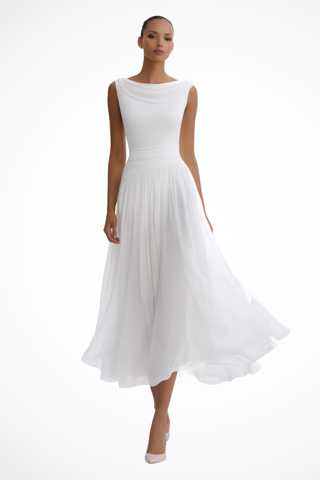 Adrielle | Elegant Draped Pleated Midi Dress