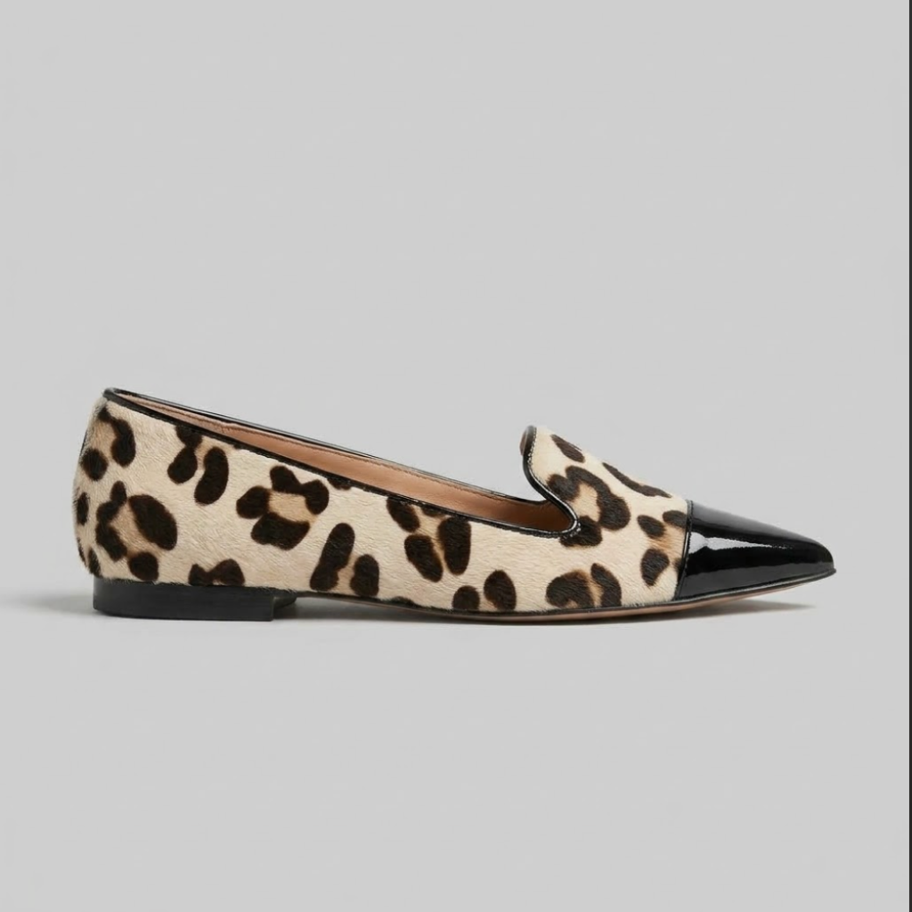 Women's Loafers Pointed Toe Leopard Print Slip-On Patent Cap Toe