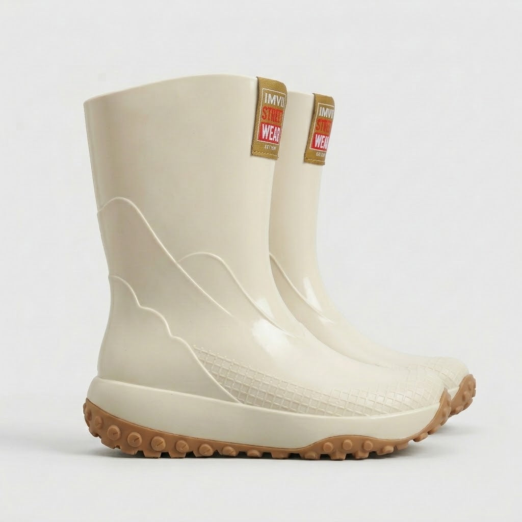 Men's Boots Mid-Calf Pull-On Rubber Rain Textured Tread Sole