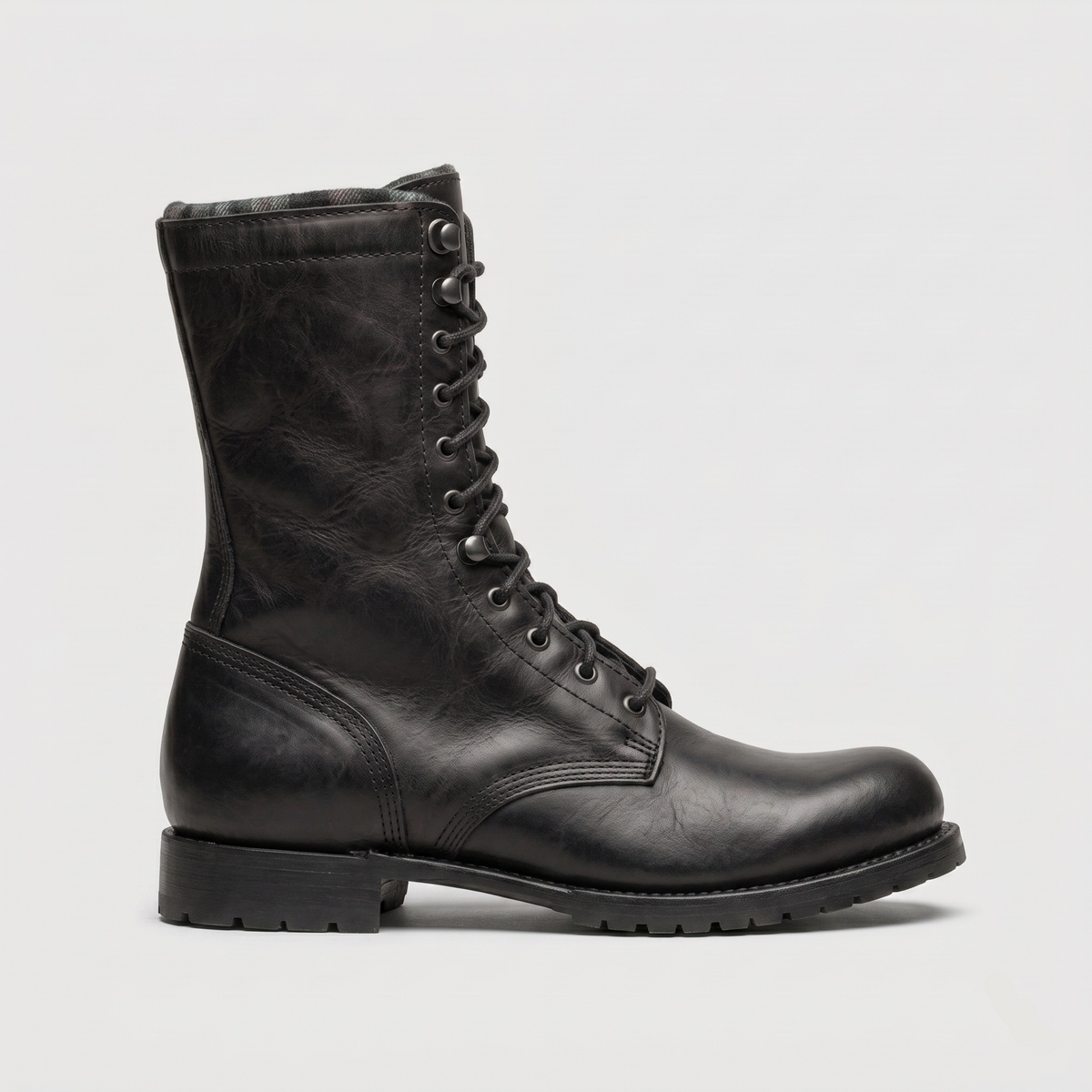 Men's Boots - Mid-Calf - Lace-Up - Round Toe - Low Heel - Leather