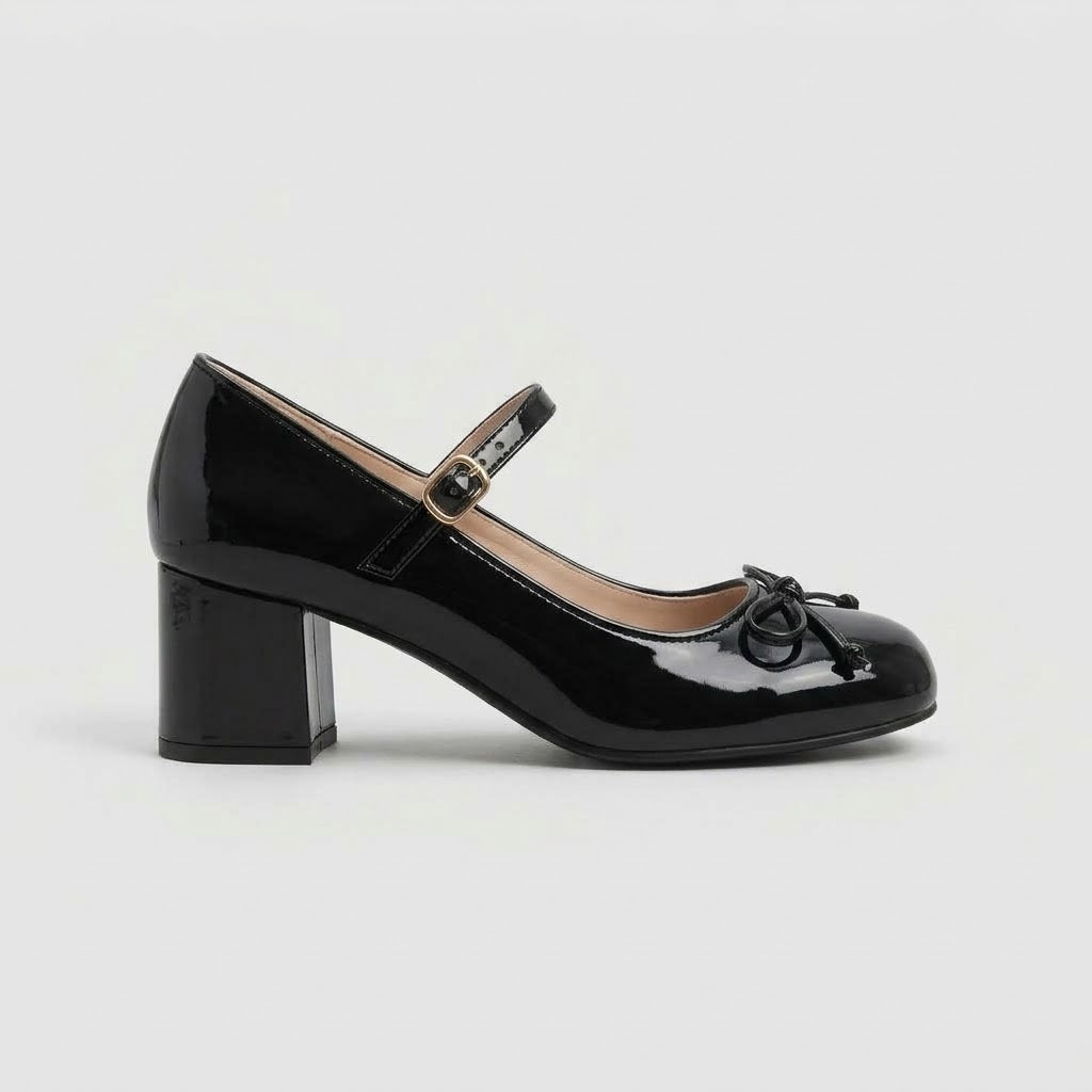 Women's Mary Jane Heels Round Toe Block Heel Bow Ankle Strap