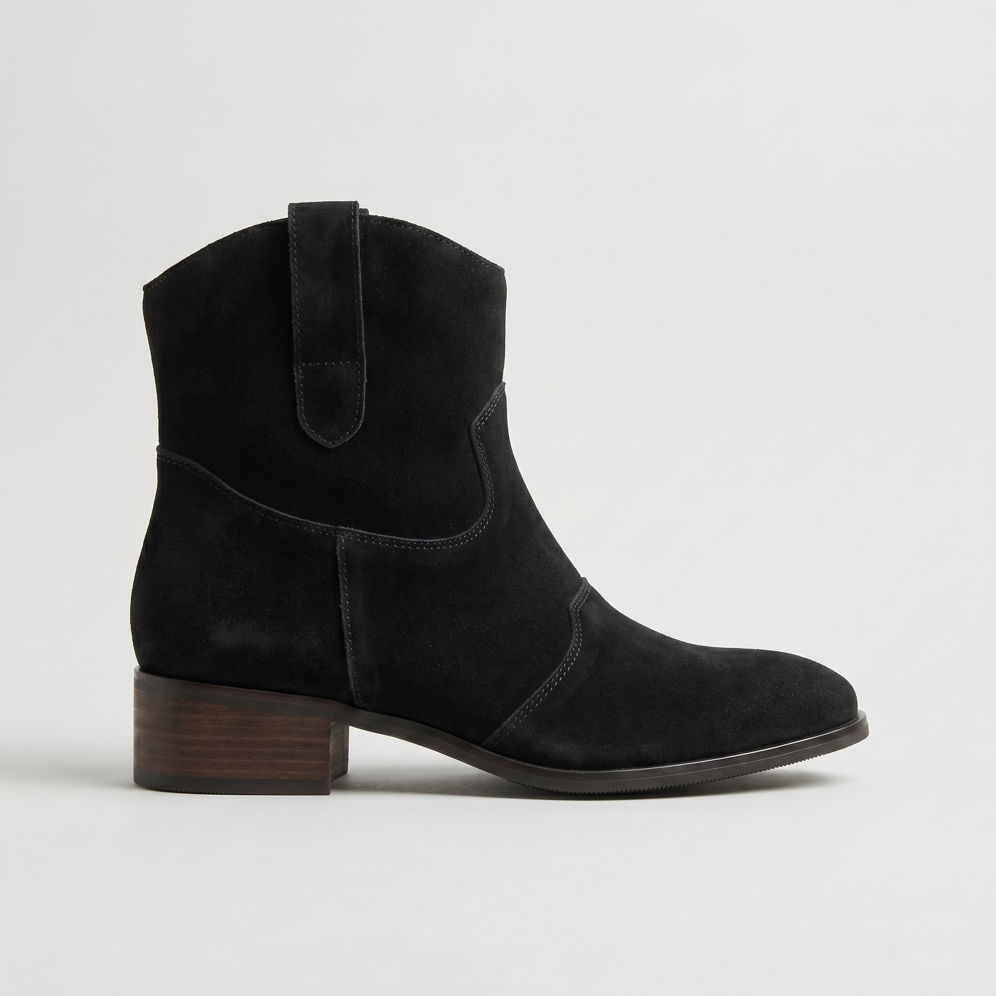Women's Ankle Boots - Western-Inspired - Low Block Heel - Suede