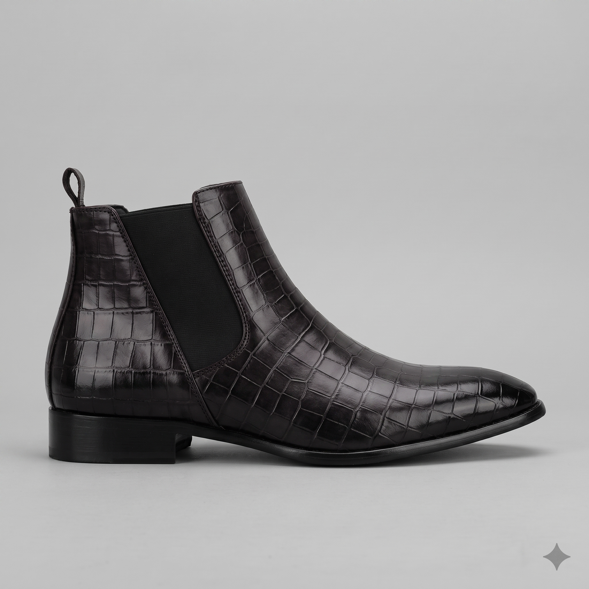 Men's Ankle Boots Crocodile Embossed Leather Chelsea Pull-On