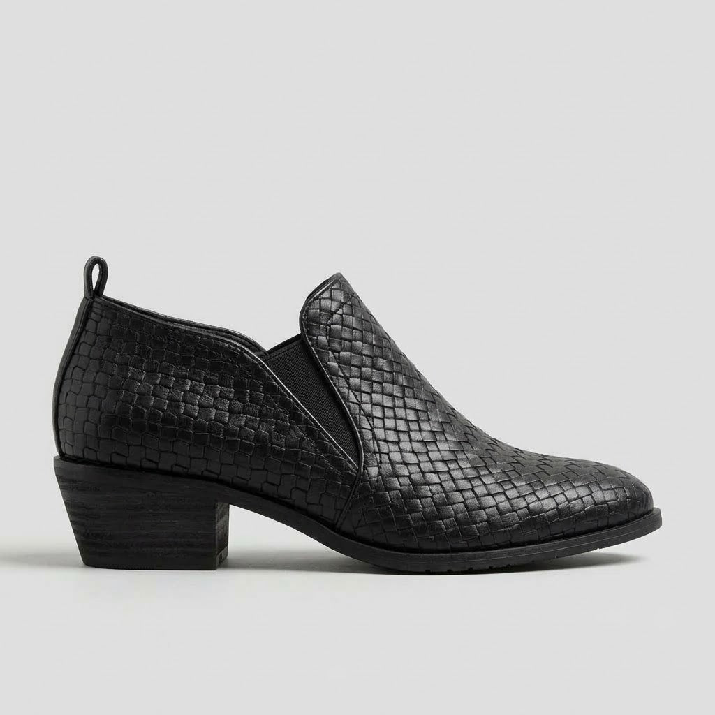 Women's Ankle Boots Woven Texture Block Heel Slip-On