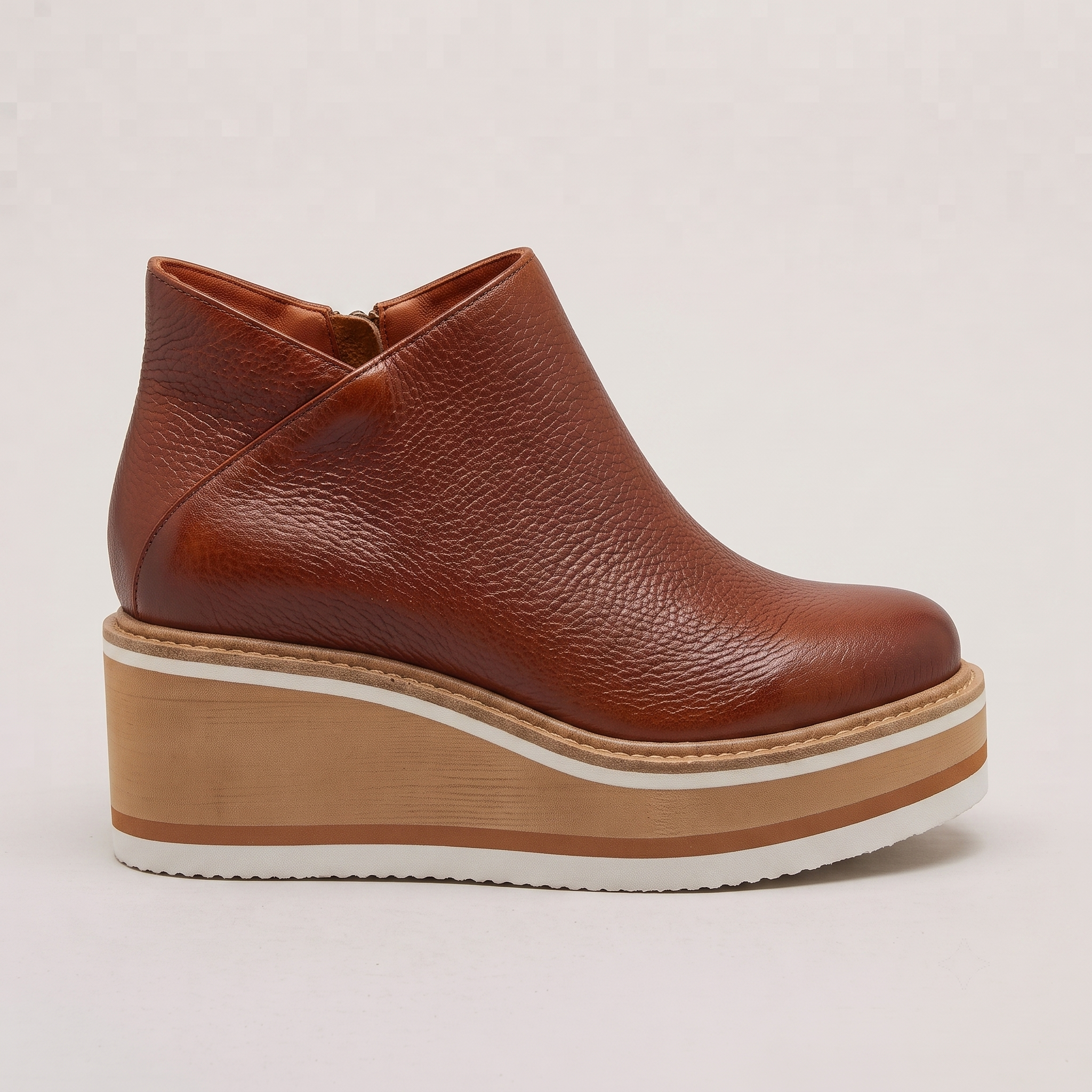 Women's Ankle Boots Platform Wedge Sole Zip Closure Round Toe