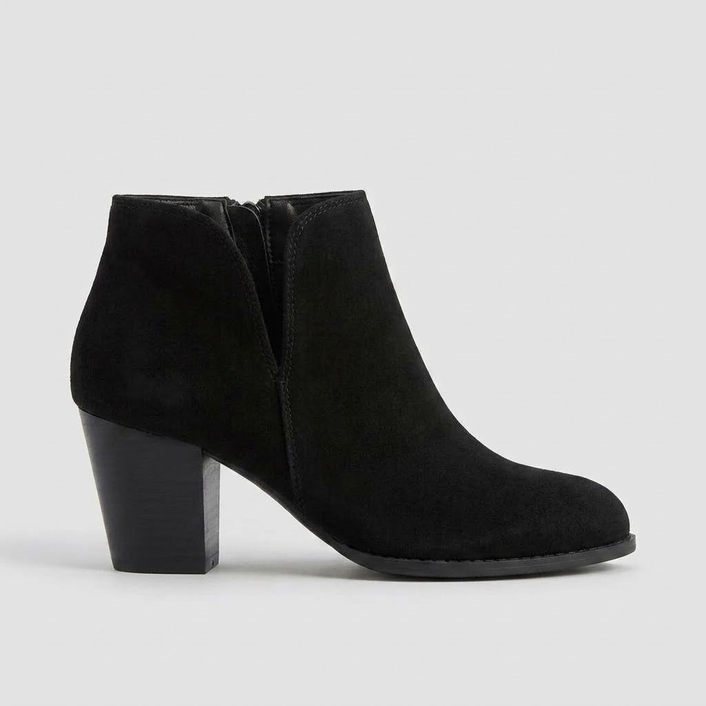 Women's Ankle Boots Block Heels Side V-Cut Almond Toe Zipper