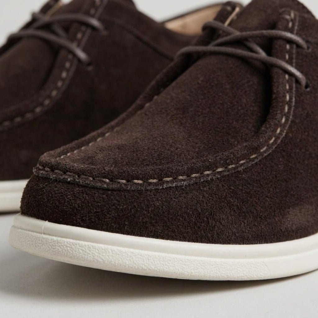 Men’s Lace-Up Suede Moccasin Casual Shoes Soft Sole